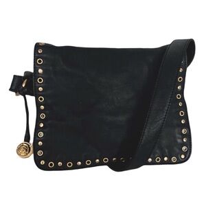 Rough Roses crossbody bag with brass nailed studs black leather